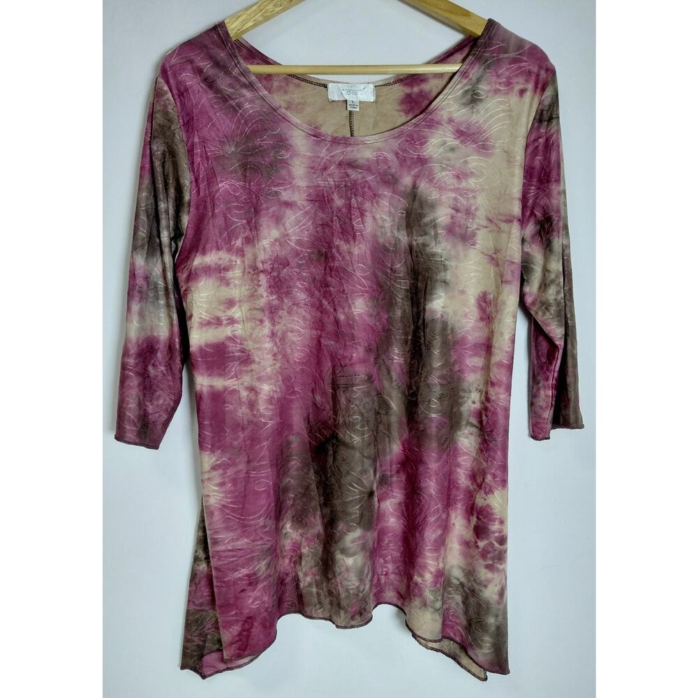 SHANNON FORD NEW YORK Tie-Dye Top 3/4 Sleeve Scoop Neck Women Size L